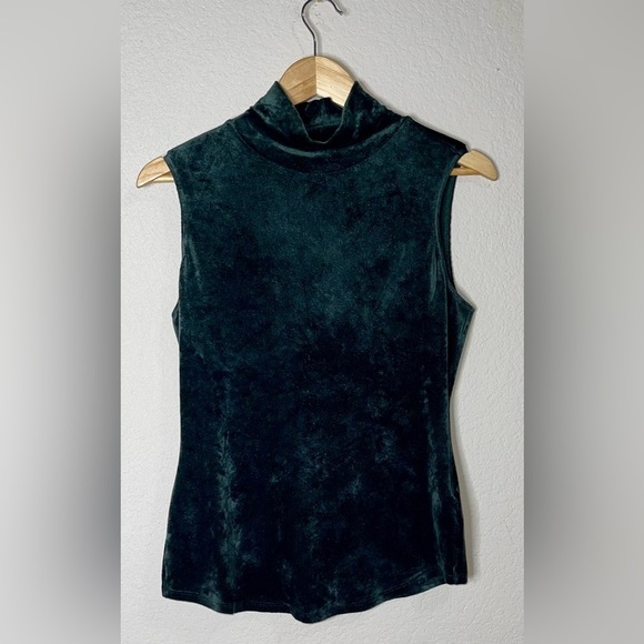 Theory Slim Turtleneck Tank Velour Knit Dark Holly Green Size Medium - Picture 3 of 8